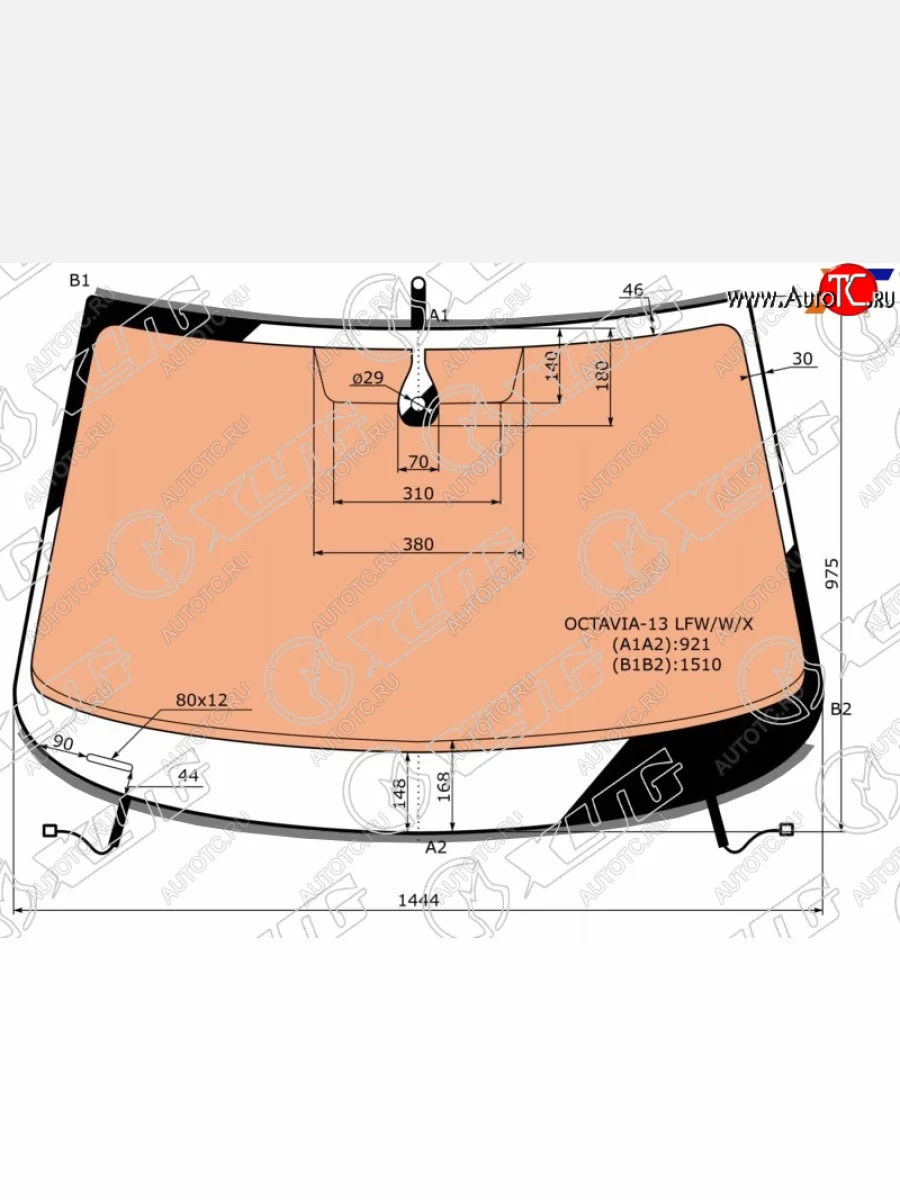 Стекло лобовое (обогрев полный, датчик дождя, молдинг) XYG Skoda Octavia A7 дорестайлинг универсал (2012-2017) (зеленое)  в Керчи Республика Крым