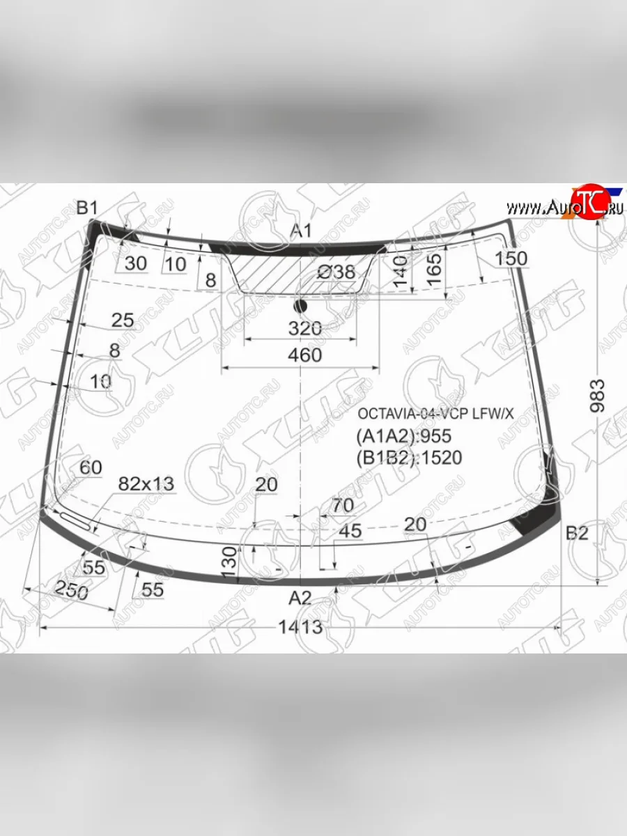Стекло лобовое (молдинг) XYG Skoda Octavia A5 дорестайлинг универсал (2004-2008) (зеленое)  в Самаре Самарской области