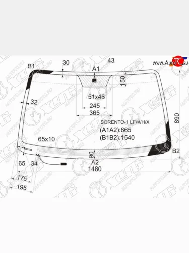Стекло лобовое (Обогрев щеток) Kia Sorento 02-09 XYG SORENTO-1 LFW/H/X