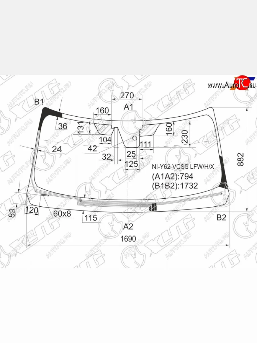 Стекло лобовое (Обогрев щеток Камера Датчик дождя) Nissan Patrol 10-19  Infiniti QX56 10-13  QX8 XYG NI-Y62-VCSS LFW/H/X  в Керчи Республика Крым