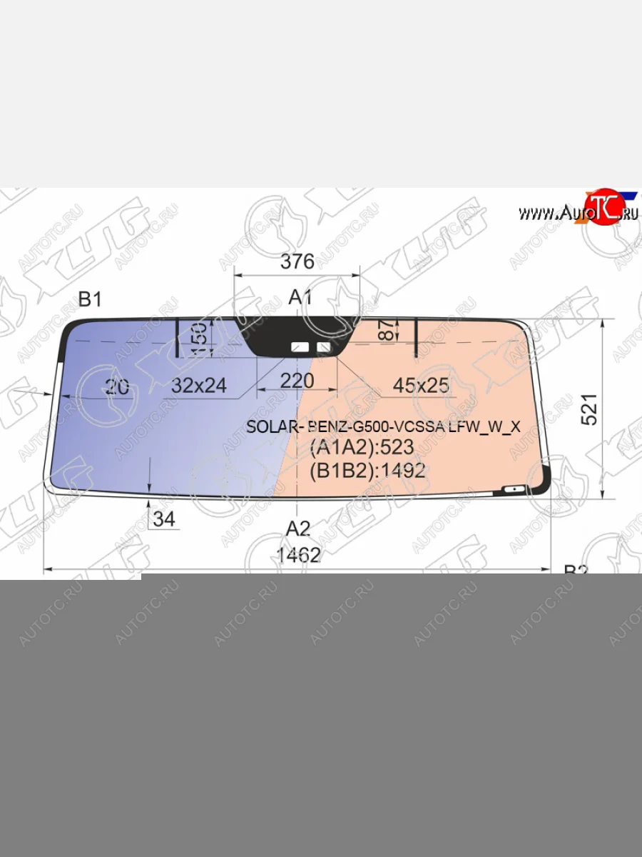 Стекло лобовое (атермальное, обогрев полный, антенна, датчик дождя, в резинку) XYG Mercedes-Benz G class W463 5 дв, 4-ый рестайлинг (2006-2008) (зеленое)  в Керчи Республика Крым