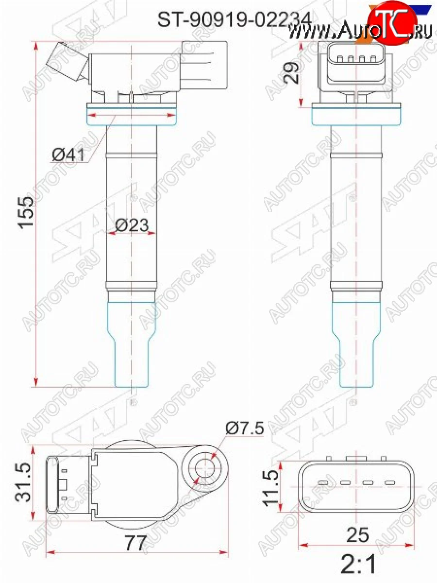 Катушка зажигания TOYOTA 1MZ-FE MCV2#MCU2#MCU1#MCU3#MCR3040 00-06 SAT ST-90919-02234  в Самаре Самарской области