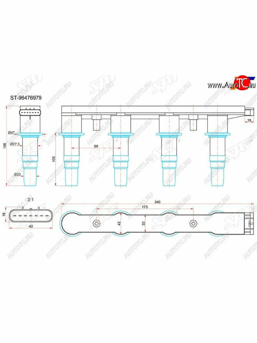 Катушка зажигания CHEVROLET AVEO II 08-CRUZE 09-LACETTI 05- (модуль) SAT ST-96476979  в Самаре Самарской области