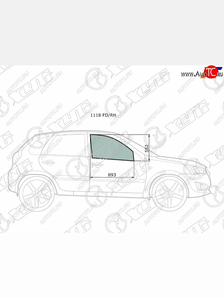 Стекло боковое опускное (Спереди Справа Цвет зеленый) Datsun mi-Do 14-21  on-DO 14-19  LADA Gran XYG 1118 FD/RH  в Керчи Республика Крым
