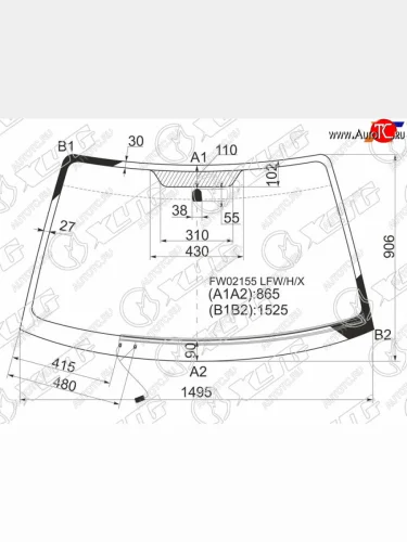 Стекло лобовое (Обогрев щеток) Subaru Legacy 98-03  Outback 98-03  Legacy B4 98-03  Legacy Lancas XYG FW02155 LFW/H/X