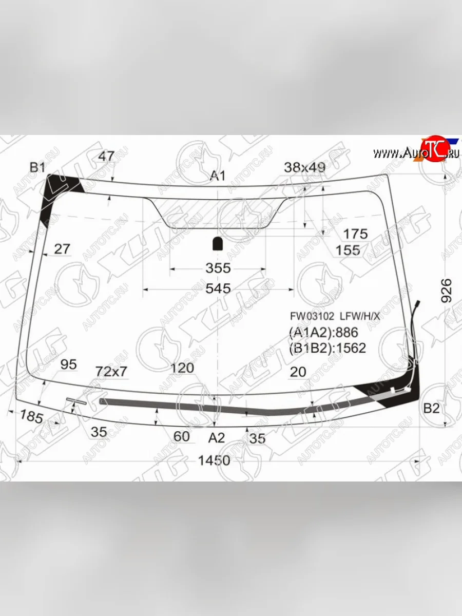 Стекло лобовое (Обогрев щеток) Subaru Legacy 09-15  Outback 09-15  Legacy B4 09-14 XYG FW03102 LFW/H/X  в Воронеже Воронежской области
