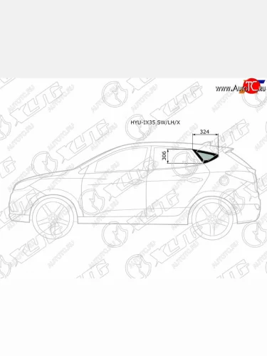 Стекло кузова боковое (не опускное) (Слева Цвет зеленый) Hyundai ix35 09-15  Tucson 09-15          XYG HYU-IX35 SW/LH/X