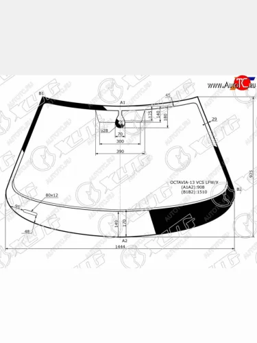 Стекло лобовое (датчик дождя) XYG (зеленое) Skoda Octavia A7 дорестайлинг лифтбэк (2012-2017)