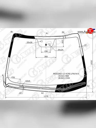 Стекло лобовое (обогрев щеток, датчик дождя, место под датчик запотевания) XYG (зеленое) KIA Ceed 2 JD дорестайлинг универсал (2012-2016)