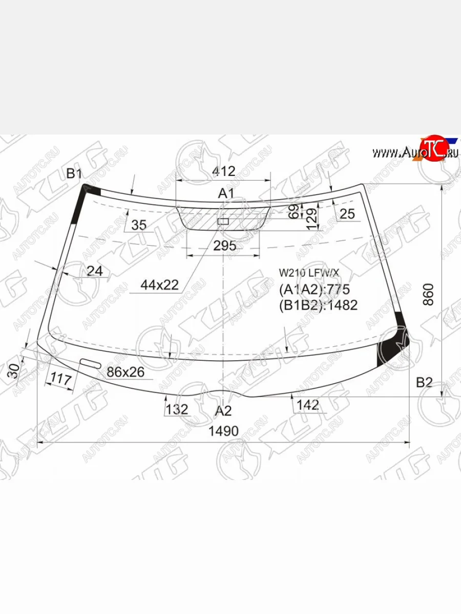 Стекло лобовое (датчик дождя) XYG Mercedes-Benz E-Class W210 универсал рестайлинг (1999-2003) (зеленое)  в Керчи Республика Крым