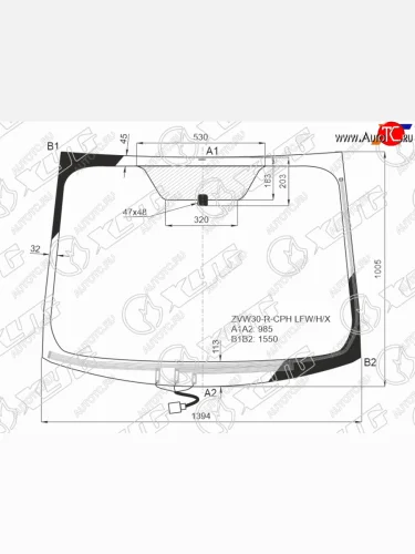 Стекло лобовое (Обогрев щеток) Toyota Prius (ZVW30) 09-16  Prius PHV 12-16 XYG ZVW30-R-CPH LFW/H/X