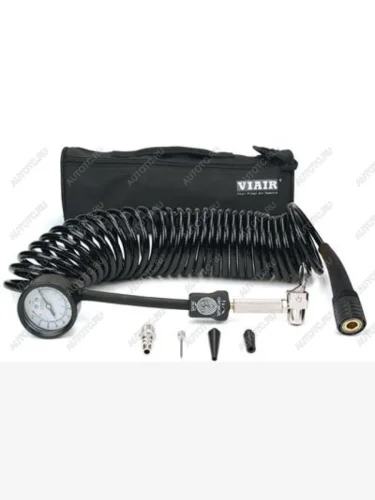 Шланг для подкачки колёс с манометром до 8 атм 7,6м черный армированный VIAIR 00029