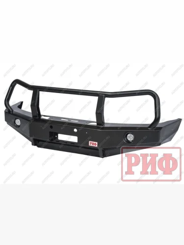 Бампер силовой передний (с дополнительными фарами и защитной дугой) РИФ (черный) Уаз Патриот  3163 5 дв. (2005-2013) дорестайлинг