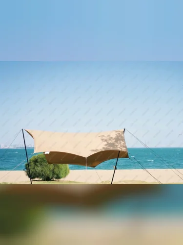 Тент кемпинговый 520х450, ткань, алюминиевые стойки, цвет песочный РИФ rifrt095245600w