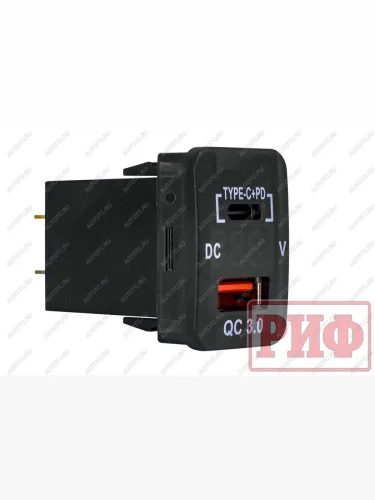 Розетка USB Type C, QC 3.0 с вольтметром для Toyota 32x20 РИФ rif22-4-1013400