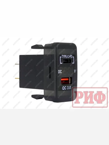 Розетка USB Type C, QC 3.0 с вольтметром для Toyota 40x20 РИФ rif22-4-1013600