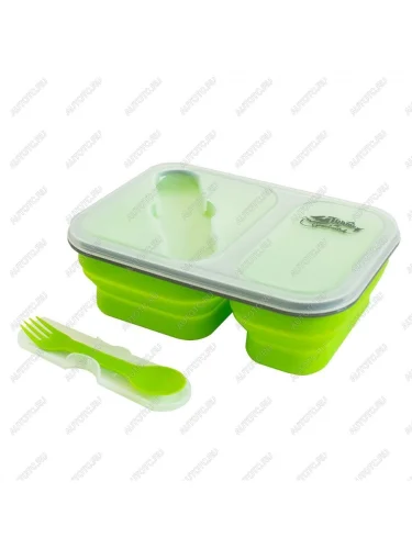 Контейнер Tramp силиконовый 2 отсека, ложка-вилка (900мл, оливковый)  trc-090-6050