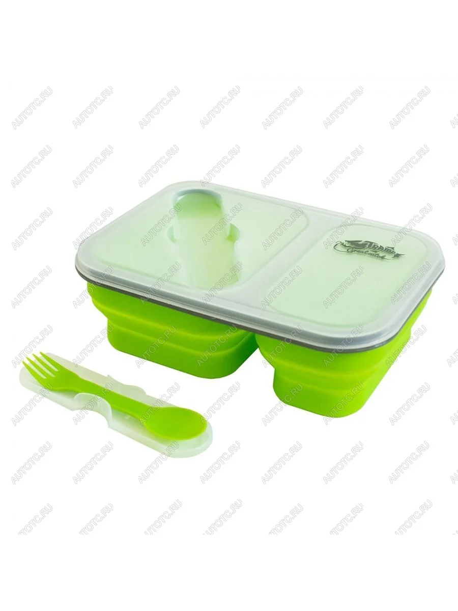 Контейнер Tramp силиконовый 2 отсека, ложка-вилка (900мл, оливковый)  trc-090-6050  в Воронеже Воронежской области