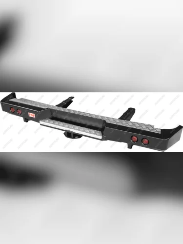 Бампер силовой задний (с квадратом под фаркоп и фонарями лифт 50 мм) РИФ (черный) ГАЗ Соболь ( 2217 автобус,  2217 Бизнес автобус) (1998-2025) дорестайлинг , 1-ый рестайлинг, 2-ой рестайлинг автобус