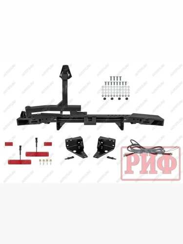 Бампер силовой задний (с фонарями, калиткой, возможностью установки фаркопа, лифт 65 мм) РИФ (черный) Уаз Буханка  452 (1965-2025) 2206 микроавтобус, 3303 бортовой грузовик, 3741 цельнометаллический фургон