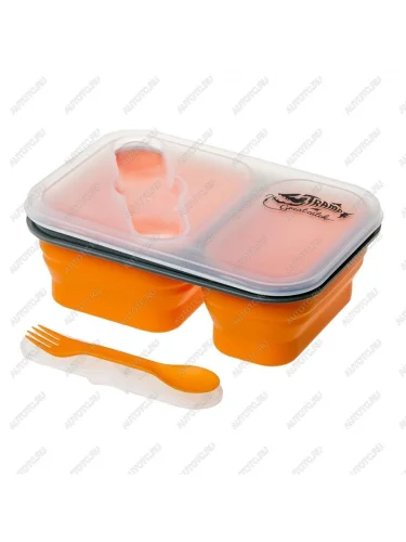 Контейнер Tramp силиконовый 2 отсека, ложка-вилка (900 мл, оранжевый)  trc-090-9111