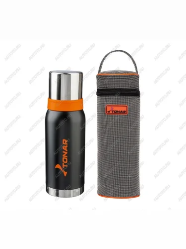 Термос ТОНАР 1000 мл. Черный (2 крышки-кружки) с чехлом  hs.tm-039c