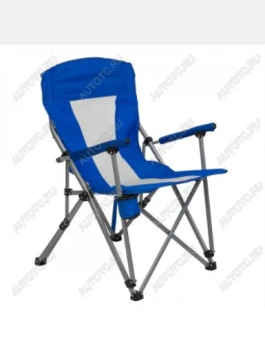 Кресло туристическое складное, твердые тканевые подлокотники (синийбелый), нагрузка 140 кг  sv-c-1696-bl