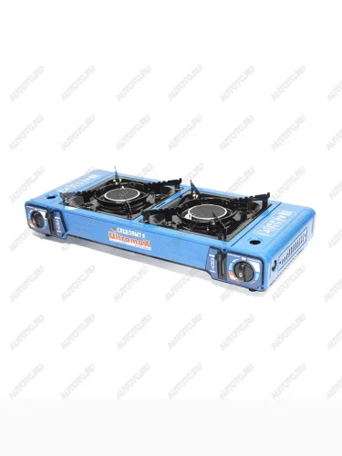 Плита газовая портативная СЛЕДОПЫТ- ULTRAMAX, двойная, керамическая, с переходником (уценка)  pf-gst-dm02_u1