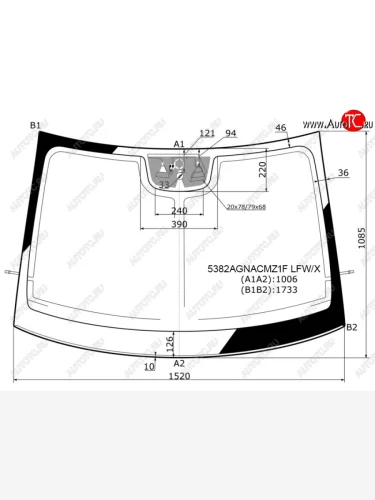 Стекло лобовое (антенна, датчик дождя, молдинг, измененная антенна, камера) XYG (зеленое) Mercedes-Benz V-class 3 W447 рестайлинг (2019-2023)