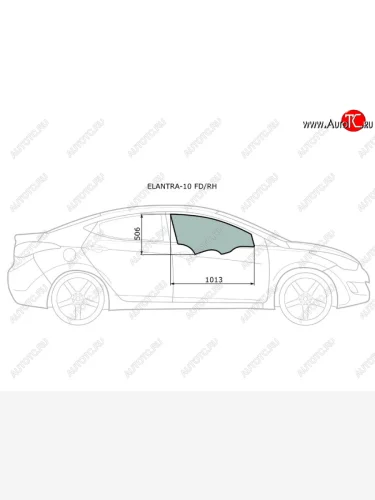 Стекло боковое опускное (Спереди Справа Цвет зеленый) Hyundai Elantra 10-16  Avante 10-15 XYG ELANTRA-10 FD/RH