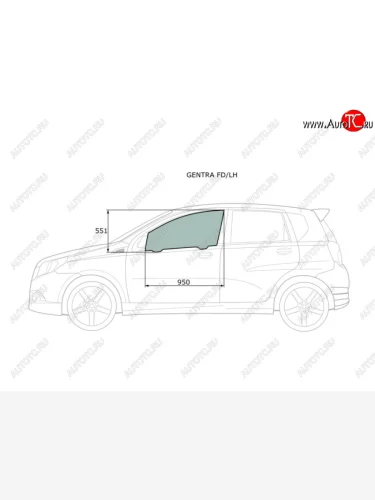 Стекло боковое опускное (Спереди Слева Цвет зеленый) Chevrolet Aveo 02-11  Kalos 03-08  Nexia 20 XYG GENTRA FD/LH