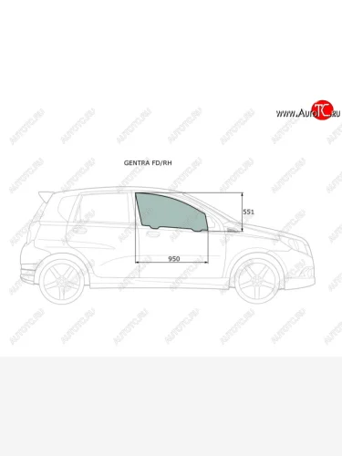 Стекло боковое опускное (Спереди Справа Цвет зеленый) Chevrolet Aveo 02-11  Kalos 03-08  Nexia 2 XYG GENTRA FD/RH