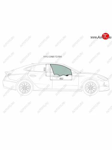 Стекло боковое опускное (Спереди Справа Цвет зеленый Крепления) Hyundai Sonata 19- XYG HYU-DN8 FD/RH