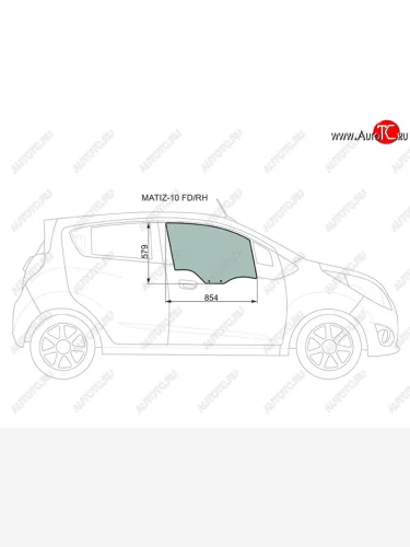 Стекло боковое опускное (Спереди Справа Цвет зеленый) Chevrolet Spark 10-22  Daewoo Matiz 09-11  XYG MATIZ-10 FD/RH