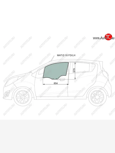 Стекло боковое опускное (Спереди Слева Цвет зеленый) Chevrolet Spark 10-16  Daewoo Matiz 10-19   XYG MATIZ-10 FD/LH