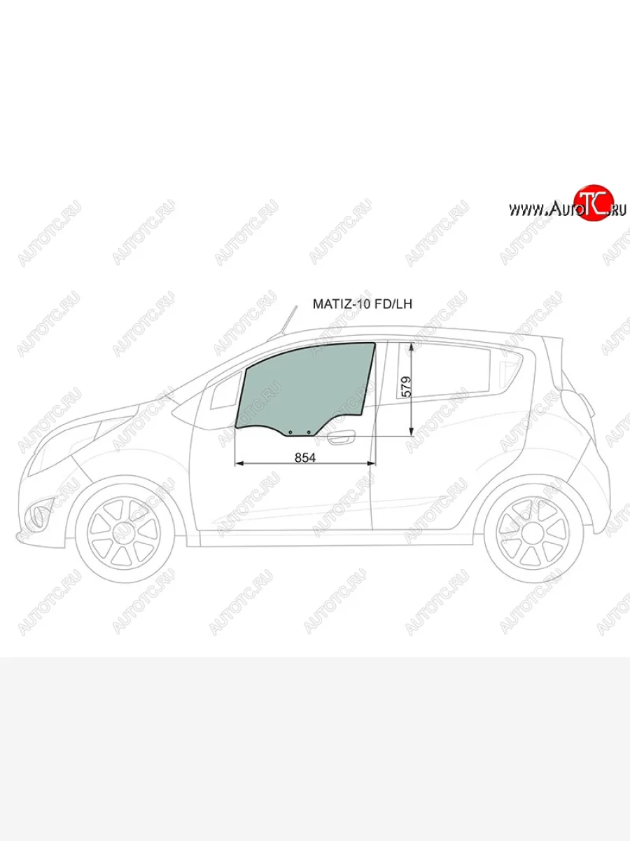Стекло боковое опускное (Спереди Слева Цвет зеленый) Chevrolet Spark 10-16  Daewoo Matiz 10-19   XYG MATIZ-10 FD/LH  в Воронеже Воронежской области