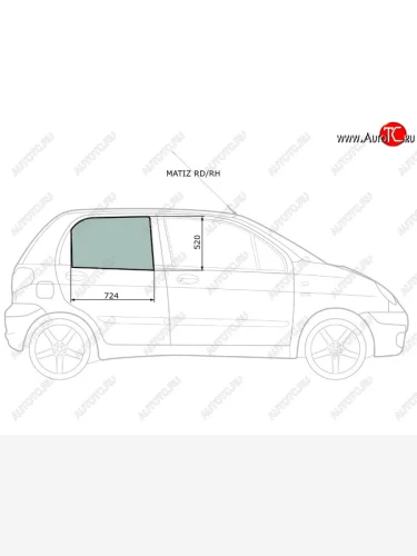 Стекло боковое опускное (Сзади Справа Цвет зеленый) Daewoo Matiz 97-15                             XYG MATIZ RD/RH