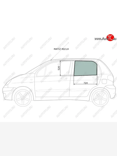 Стекло боковое опускное (Сзади Слева Цвет зеленый) Chevrolet Matiz 04-05  Daewoo Matiz 97-15 XYG MATIZ RD/LH