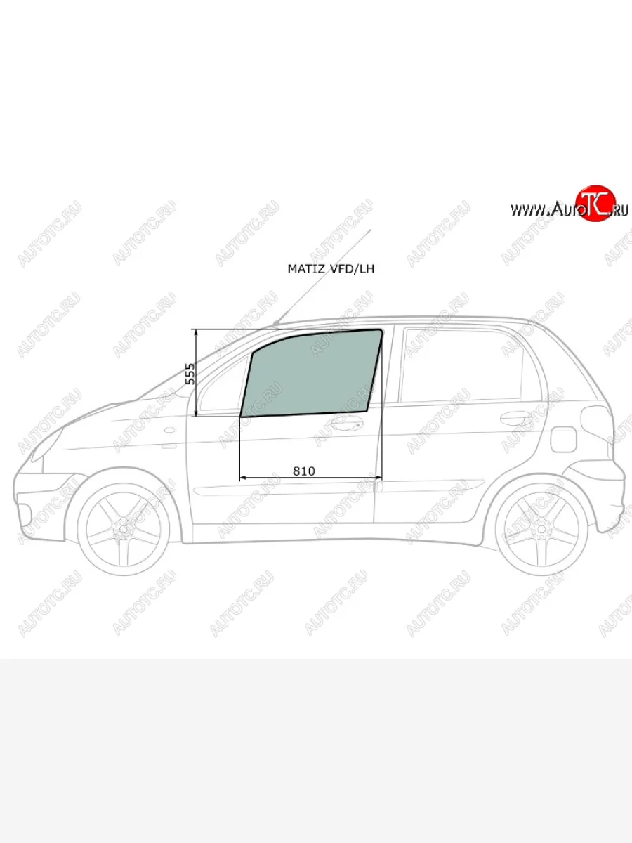 Стекло боковое опускное (Спереди Слева Цвет зеленый) Chevrolet Matiz 04-05  Daewoo Matiz 97-15 XYG MATIZ VFD/LH  в Воронеже Воронежской области