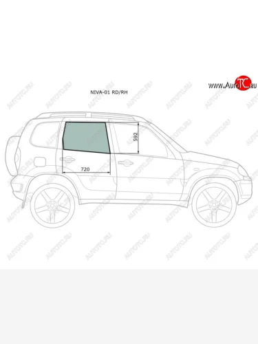 Стекло боковое опускное (Сзади Справа Цвет зеленый) Chevrolet Niva 98-  LADA Niva Travel 21- XYG NIVA-01 RD/RH