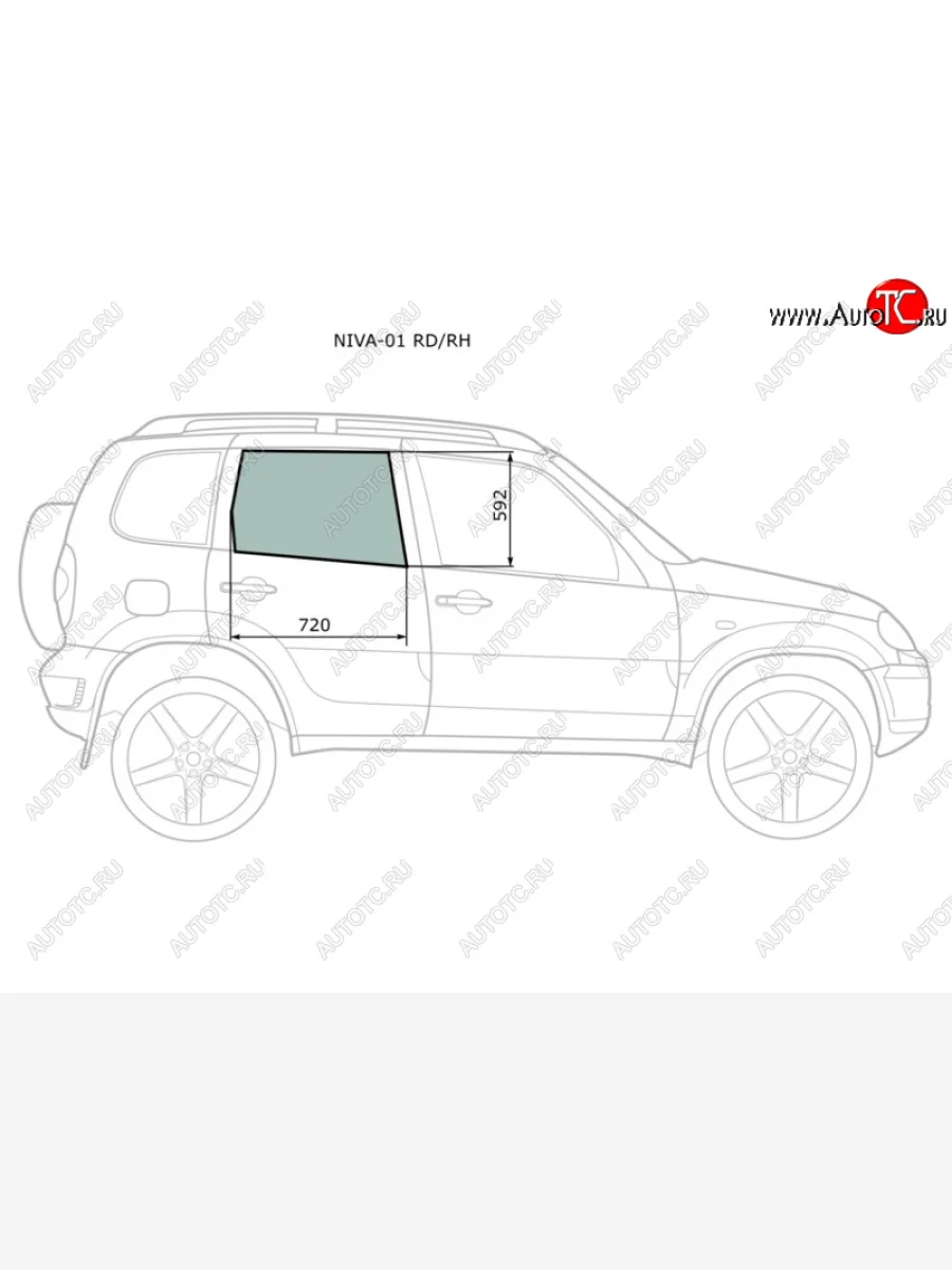 Стекло боковое опускное (Сзади Справа Цвет зеленый) Chevrolet Niva 98-  LADA Niva Travel 21- XYG NIVA-01 RD/RH  в Воронеже Воронежской области