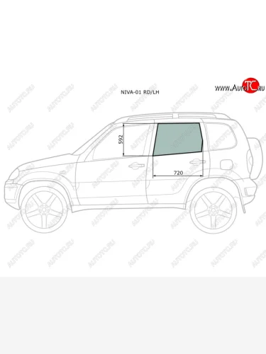 Стекло боковое опускное (Сзади Слева Цвет зеленый) Chevrolet Niva 98-  LADA Niva Travel 21- XYG NIVA-01 RD/LH