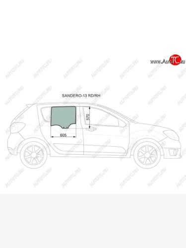 Стекло боковое опускное (Сзади Справа Цвет зеленый) Renault Logan 14-22  Sandero 14-22  Dacia Lo XYG SANDERO-13 RD/RH