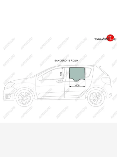 Стекло боковое опускное (Сзади Слева Цвет зеленый) Renault Logan 14-22  Sandero 14-22  Dacia Log XYG SANDERO-13 RD/LH