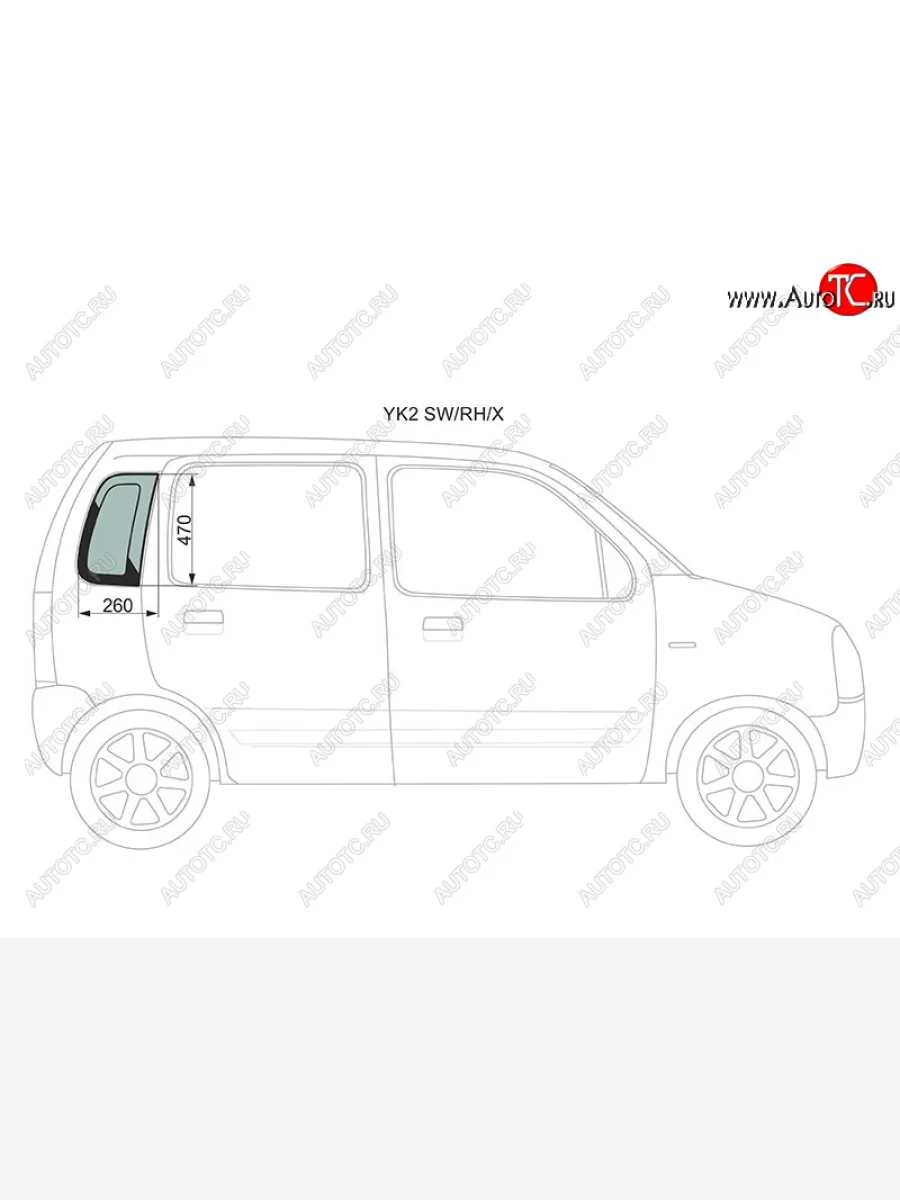 Стекло кузова боковое (не опускное) (Справа Цвет зеленый) Chevrolet MW 03-10  Suzuki Wagon R Solio XYG YK2 SW/RH/X  в Воронеже Воронежской области