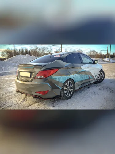 Диффузор Заднего бампера под 2-й выхлоп шагрень Zeus (шагрень) Hyundai Solaris  1 (2014-2017) седан рестайлинг