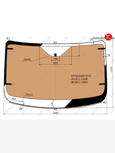 Стекло лобовое (обогрев полный, молдинг, низкая, средняя крышка) FUYAO (зеленое) Ford Transit цельнометаллический фургон (2014-2022)