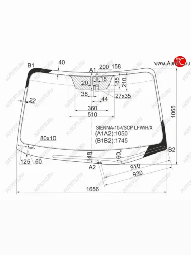 Стекло лобовое (обогрев щеток, датчик дождя) XYG (зеленое) Toyota Sienna  XL30 (2010-2020) дорестайлинг, рестайлинг