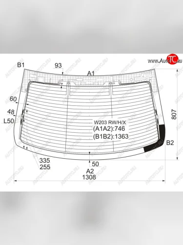 Стекло заднее (Цвет зеленый Обогрев Антенна 4D SED) Mercedes-Benz C-Class 00-08 XYG W203 RW/H/X