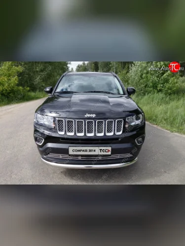 Вставка переднего бампера d12 мм ТСС Тюнинг Jeep Compass  MP (2016-2022) дорестайлинг